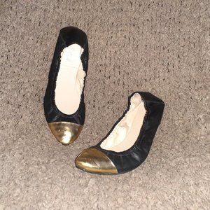 LOEFFLER RANDALL-Grier-Black Calfskin Leather w/Gold Cap Toe-Sz 7B-Excellent